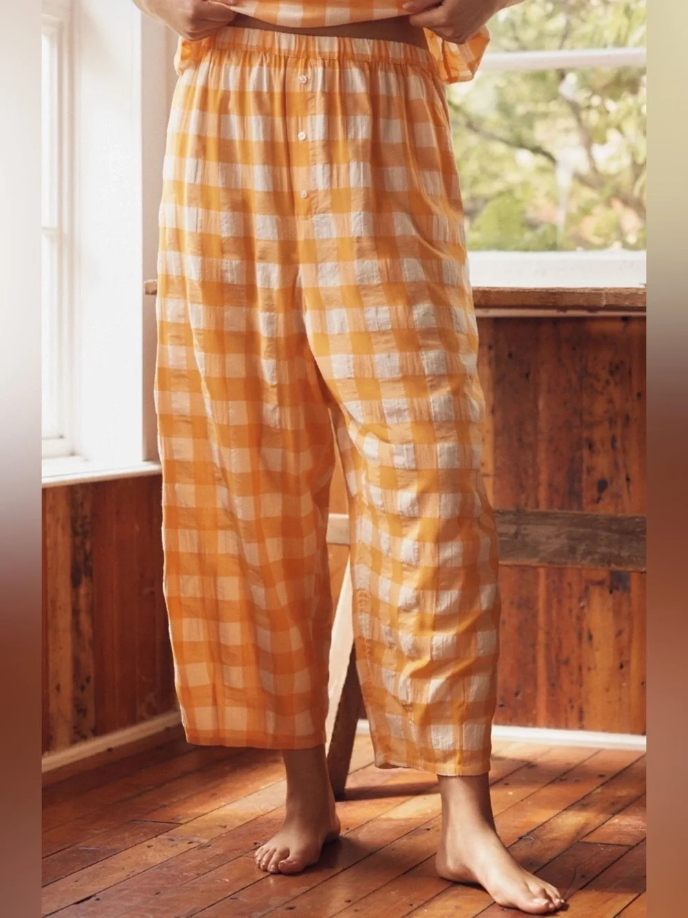✨Set✨LyreBird by Anthropologie Swing Tank & Barrel Boxer Pants Marigold Gingham - Picture 4 of 16